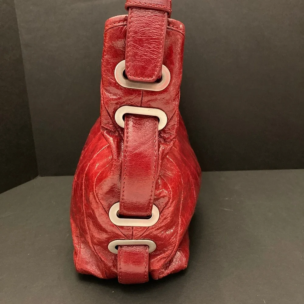 Stuart Weitzman Cala Medium‎ Bucket Bag Purse Claret Red Glass Patent Leather